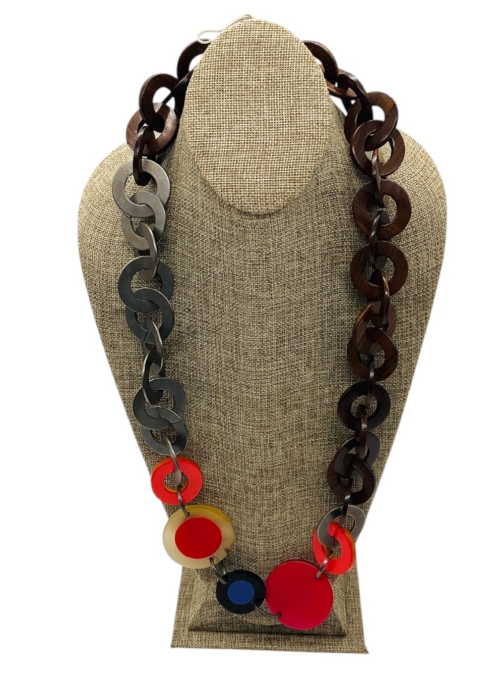 MARNI RED MULTI RESIN AND WOOD RING STATEMENT NECKLACE
